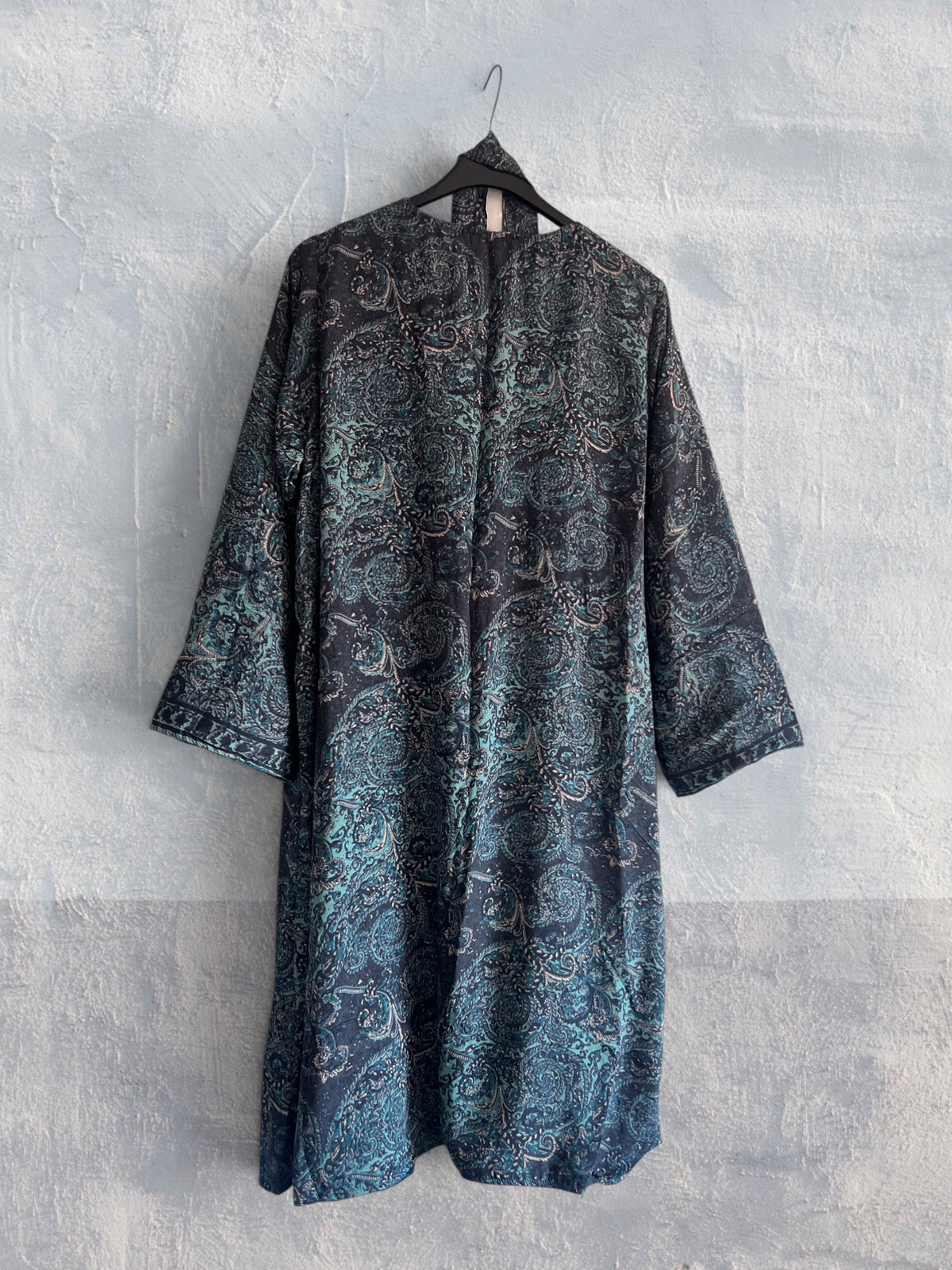 Kimono terciopelo medio largo reversible Petróleo