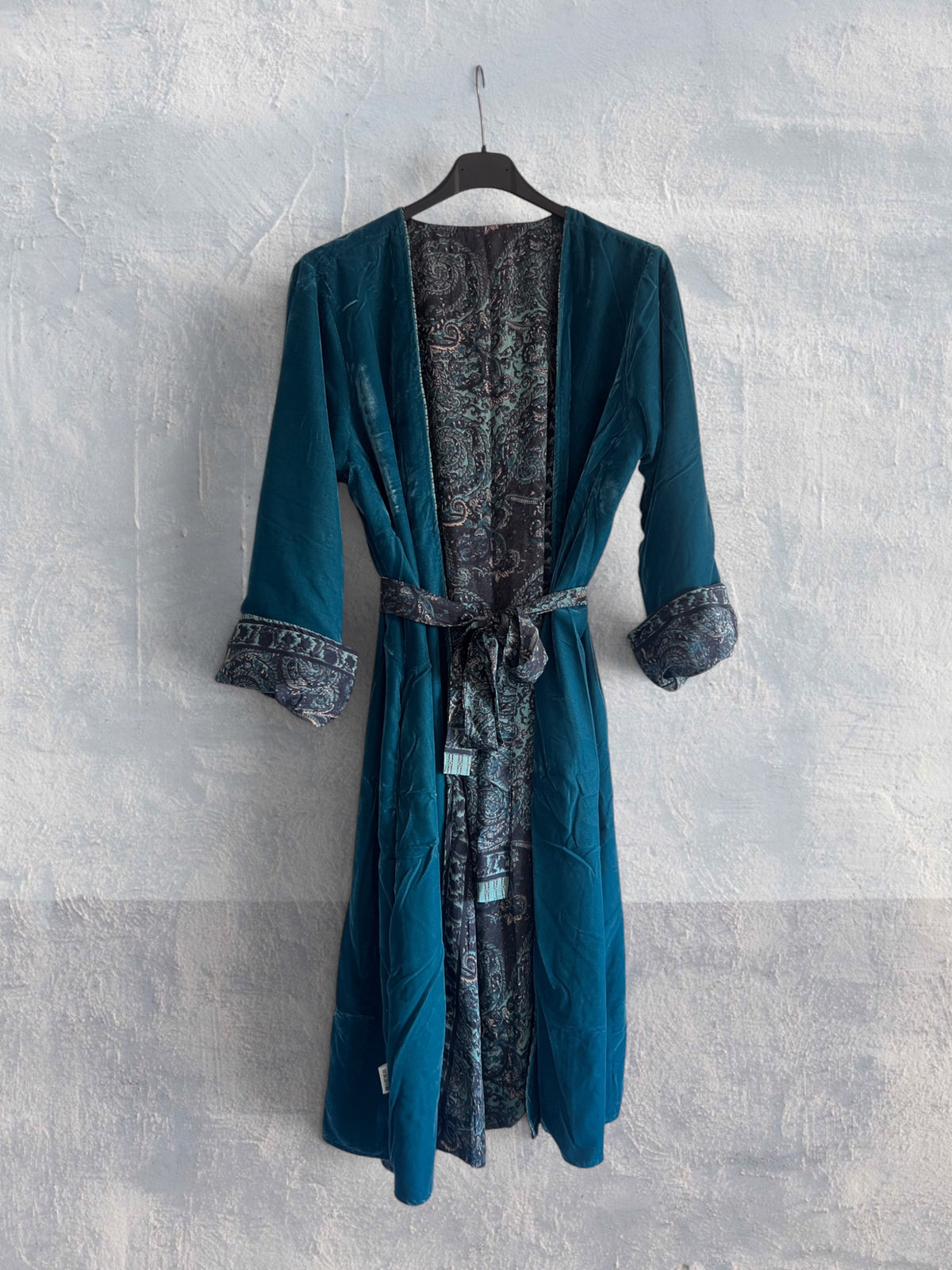 Kimono terciopelo medio largo reversible Petróleo
