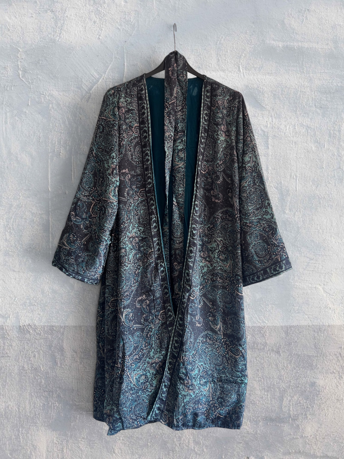 Kimono terciopelo medio largo reversible Petróleo