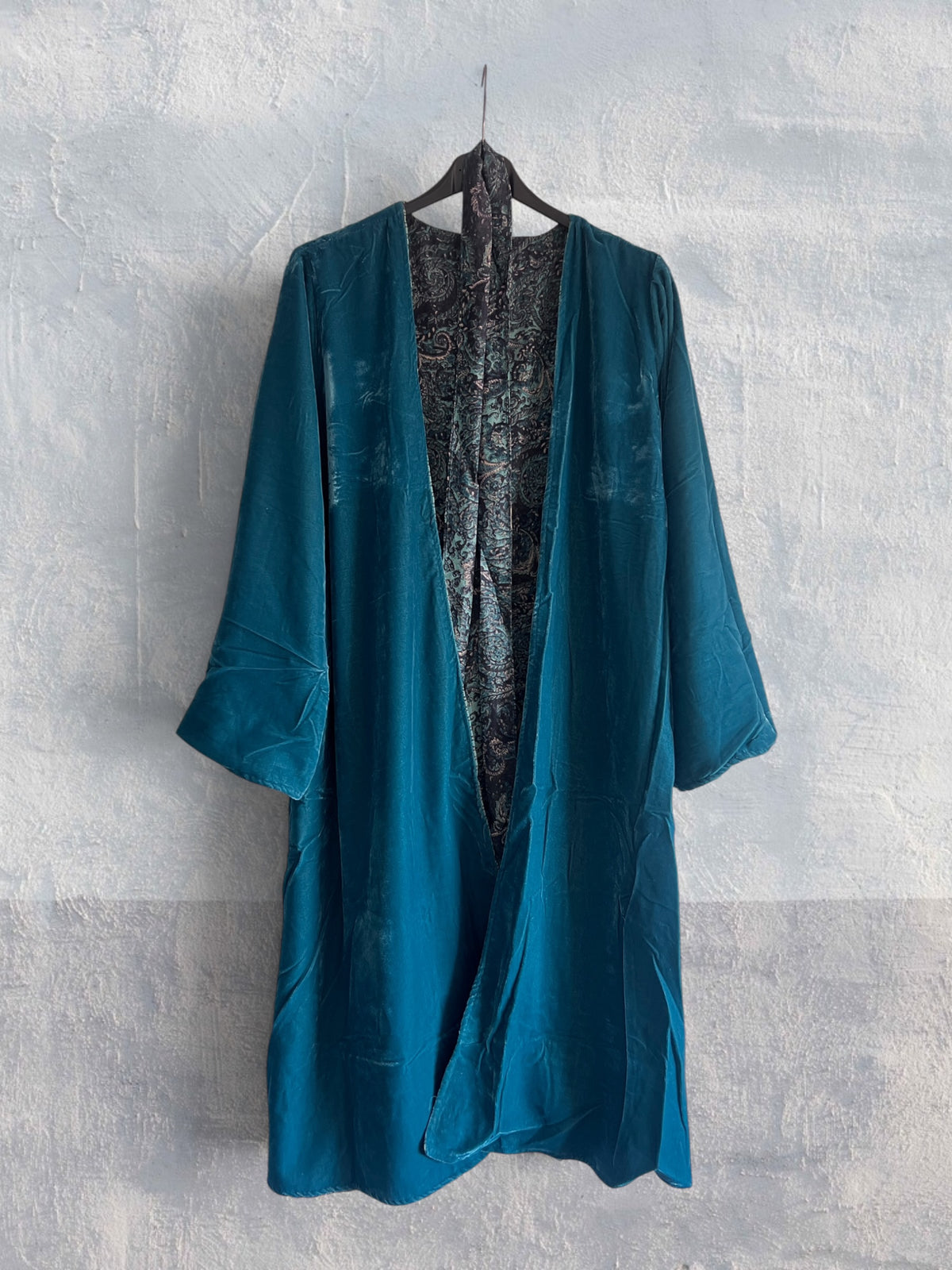 Kimono terciopelo medio largo reversible Petróleo