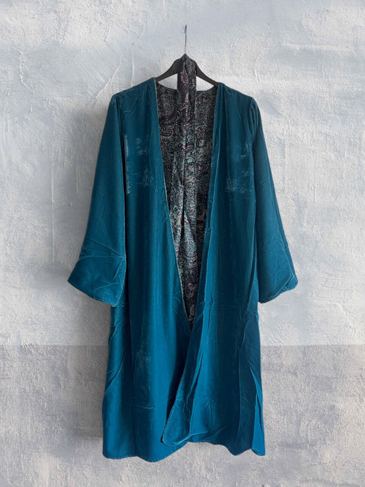 Kimono terciopelo medio largo reversible Petróleo