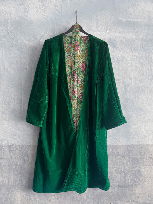 Kimono terciopelo medio largo reversible Esmeralda