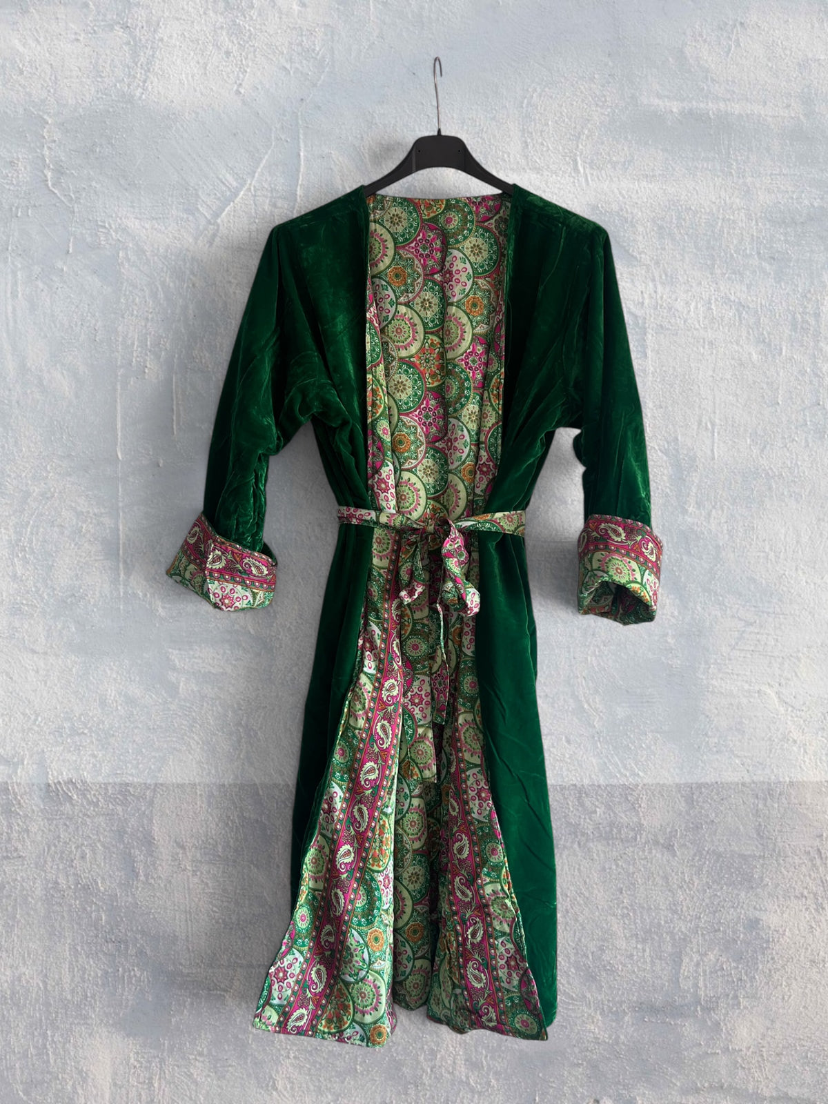 Kimono terciopelo medio largo reversible Esmeralda