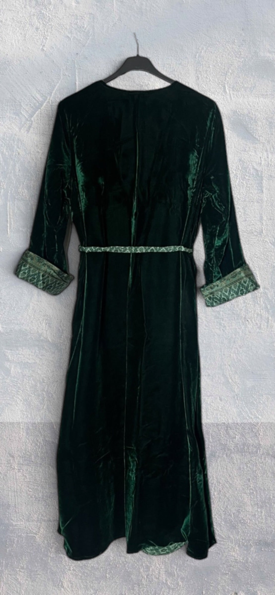 Kimono largo reversible de terciopelo y seda estampada Green Obsession