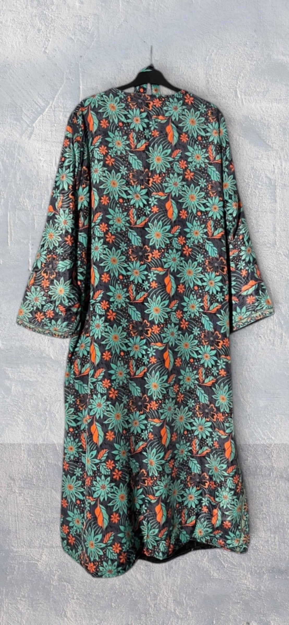 Kimono largo reversible de terciopelo y seda estampada Silver Moon
