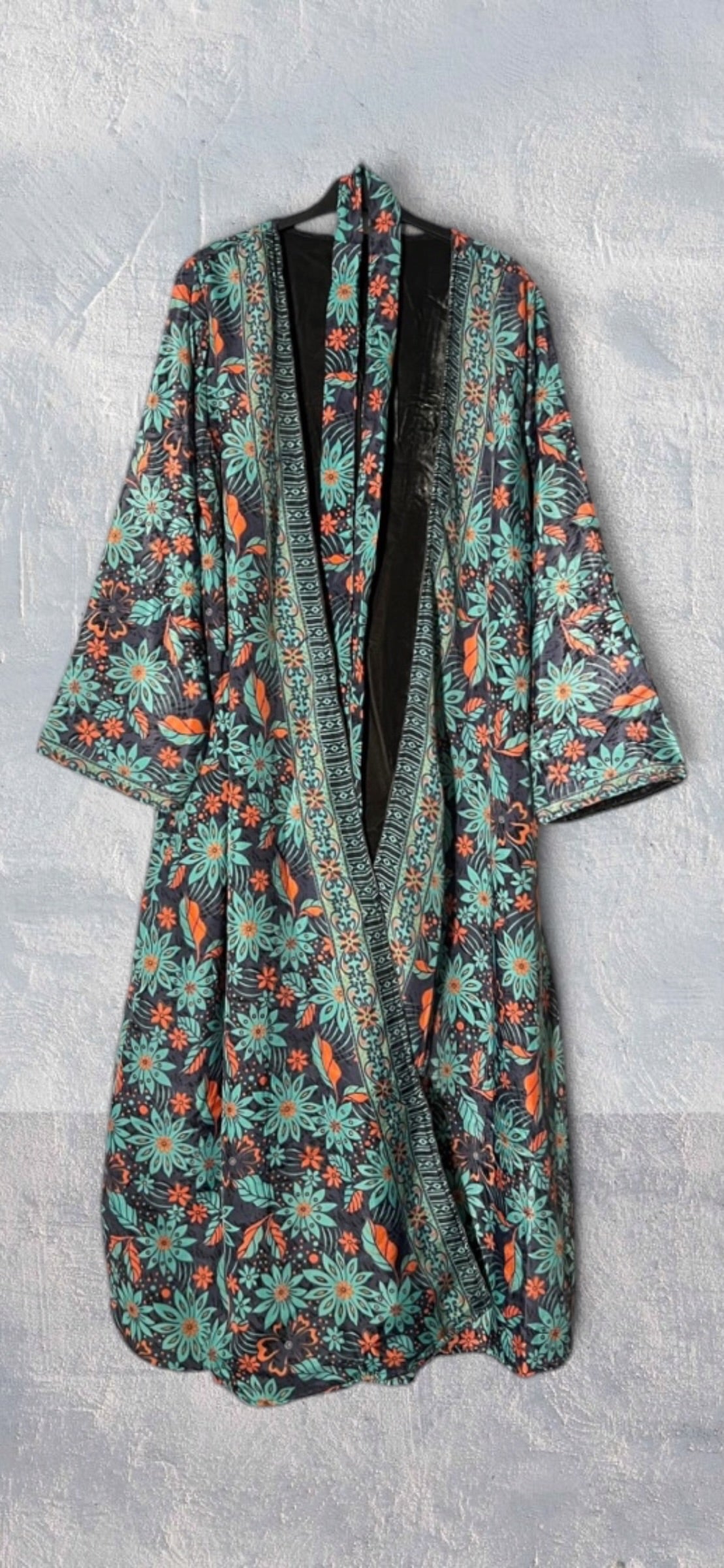Kimono largo reversible de terciopelo y seda estampada Silver Moon