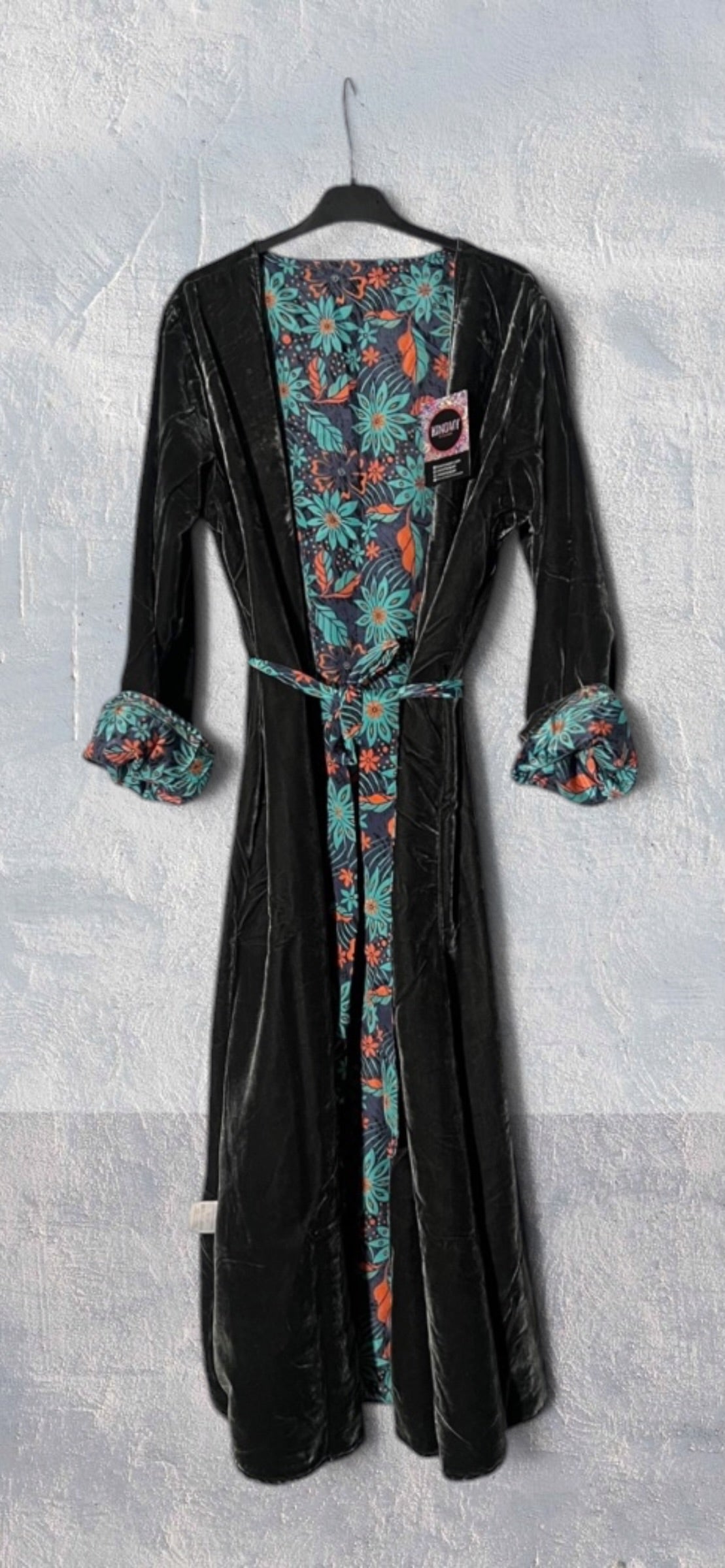 Kimono largo reversible de terciopelo y seda estampada Silver Moon