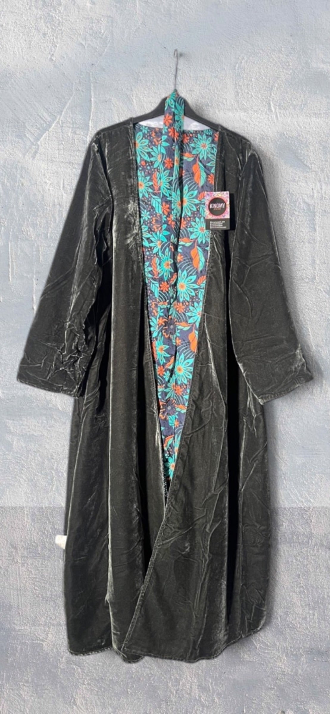 Kimono largo reversible de terciopelo y seda estampada Silver Moon
