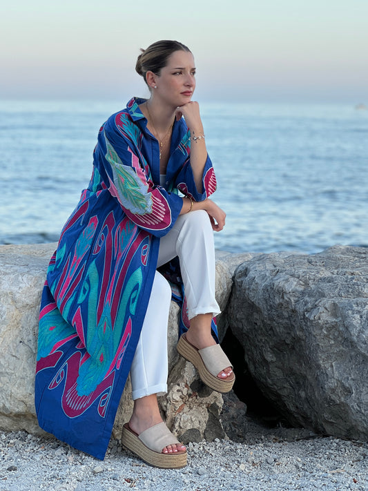 Vestido camisero de algodón bordado