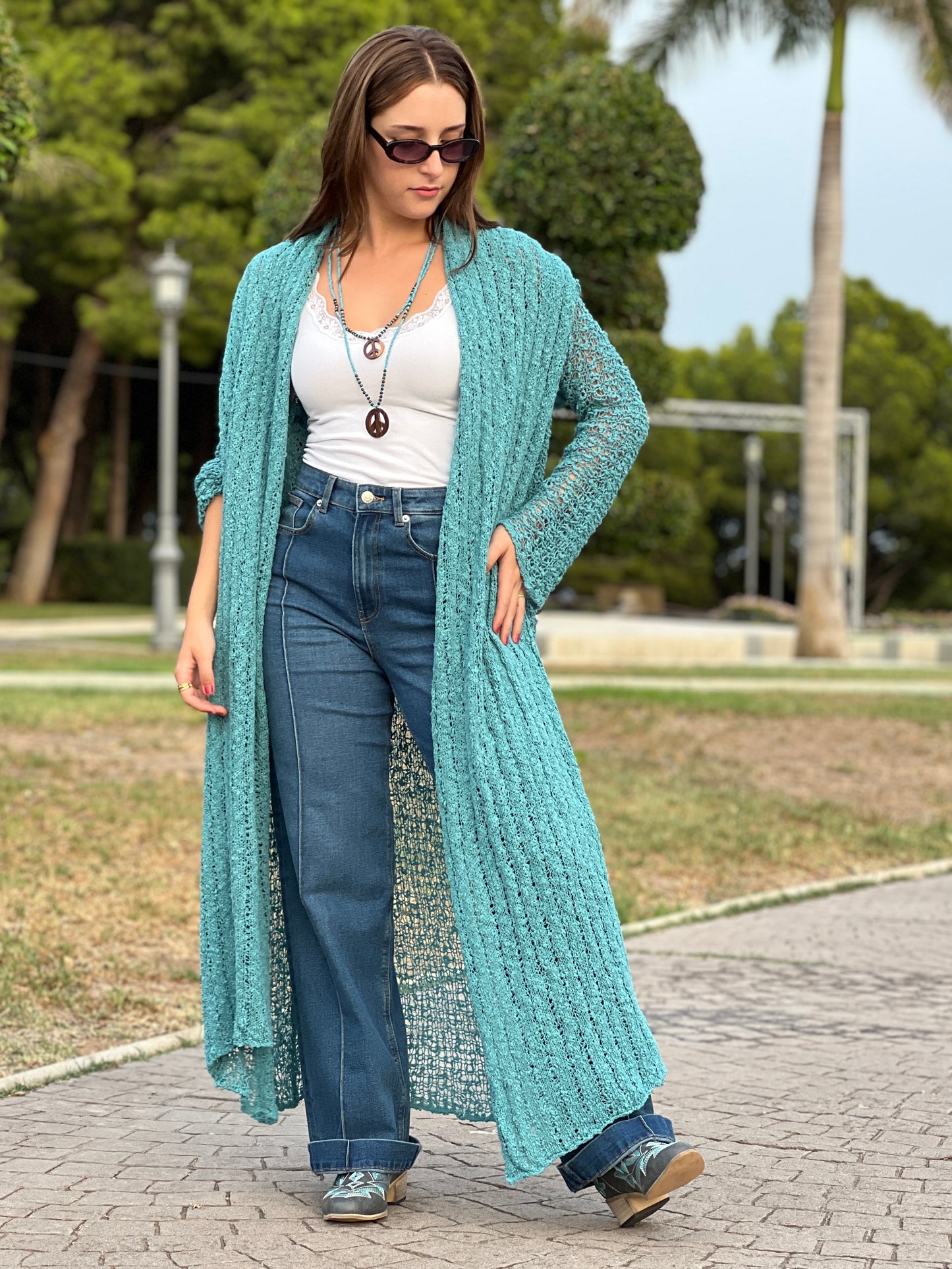 Kimono tejida, Rebeca Tejida Estilo Boho - Modelo  Largo