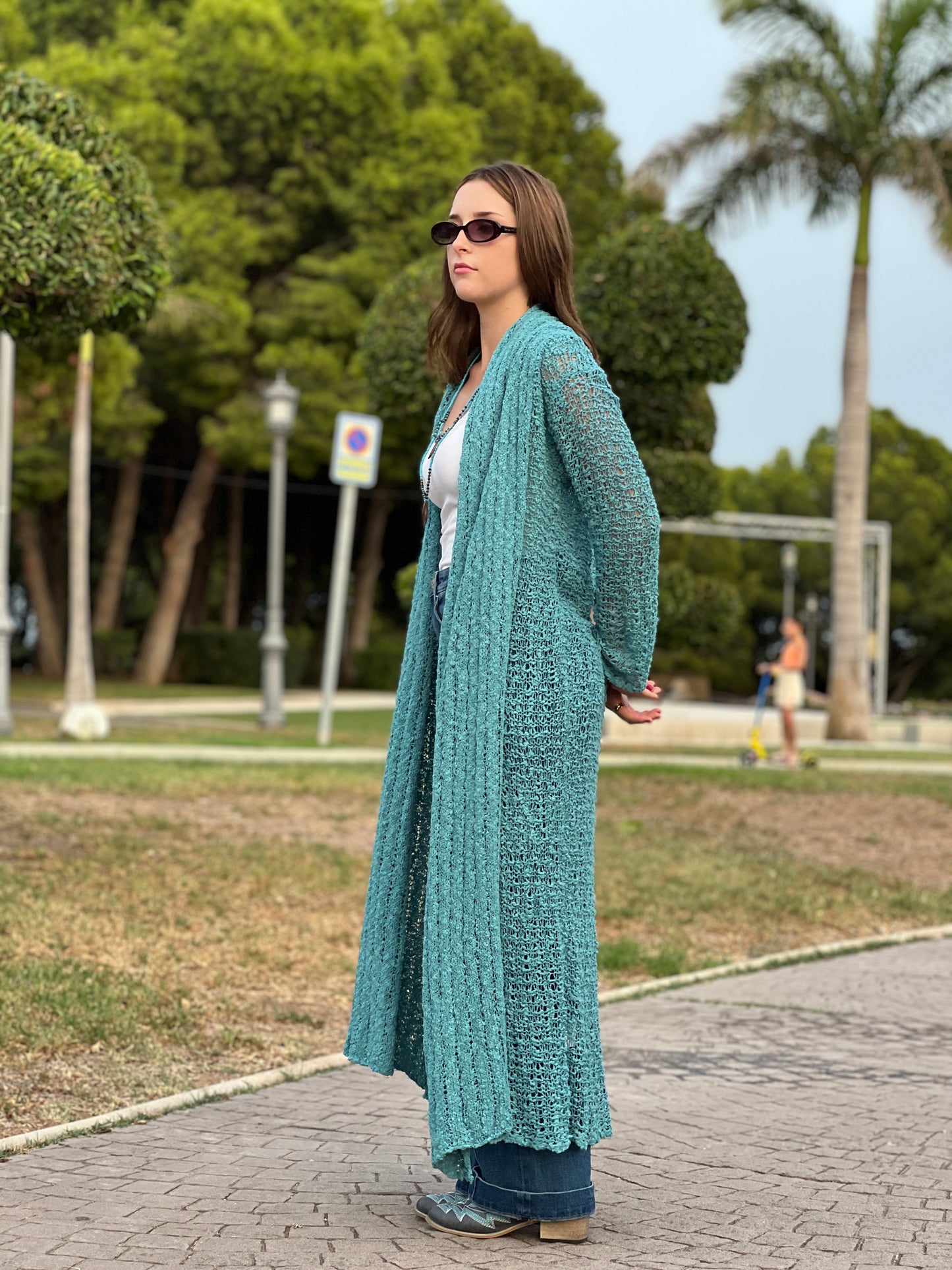 Kimono tejida, Rebeca Tejida Estilo Boho - Modelo  Largo