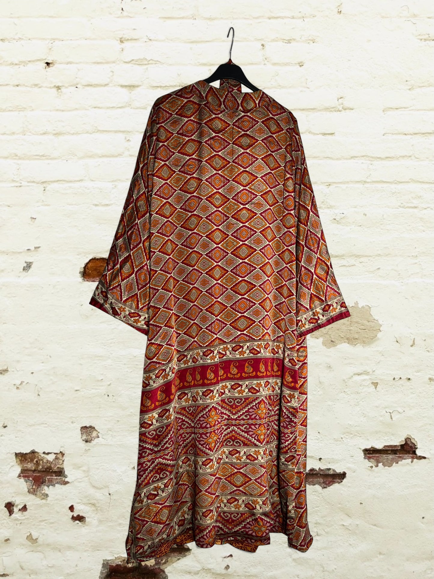 Kimono de seda reciclada Reversible Fuego
