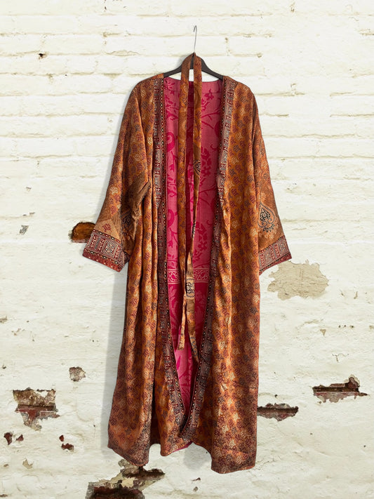 Kimono reversible largo de seda reciclada Cristina