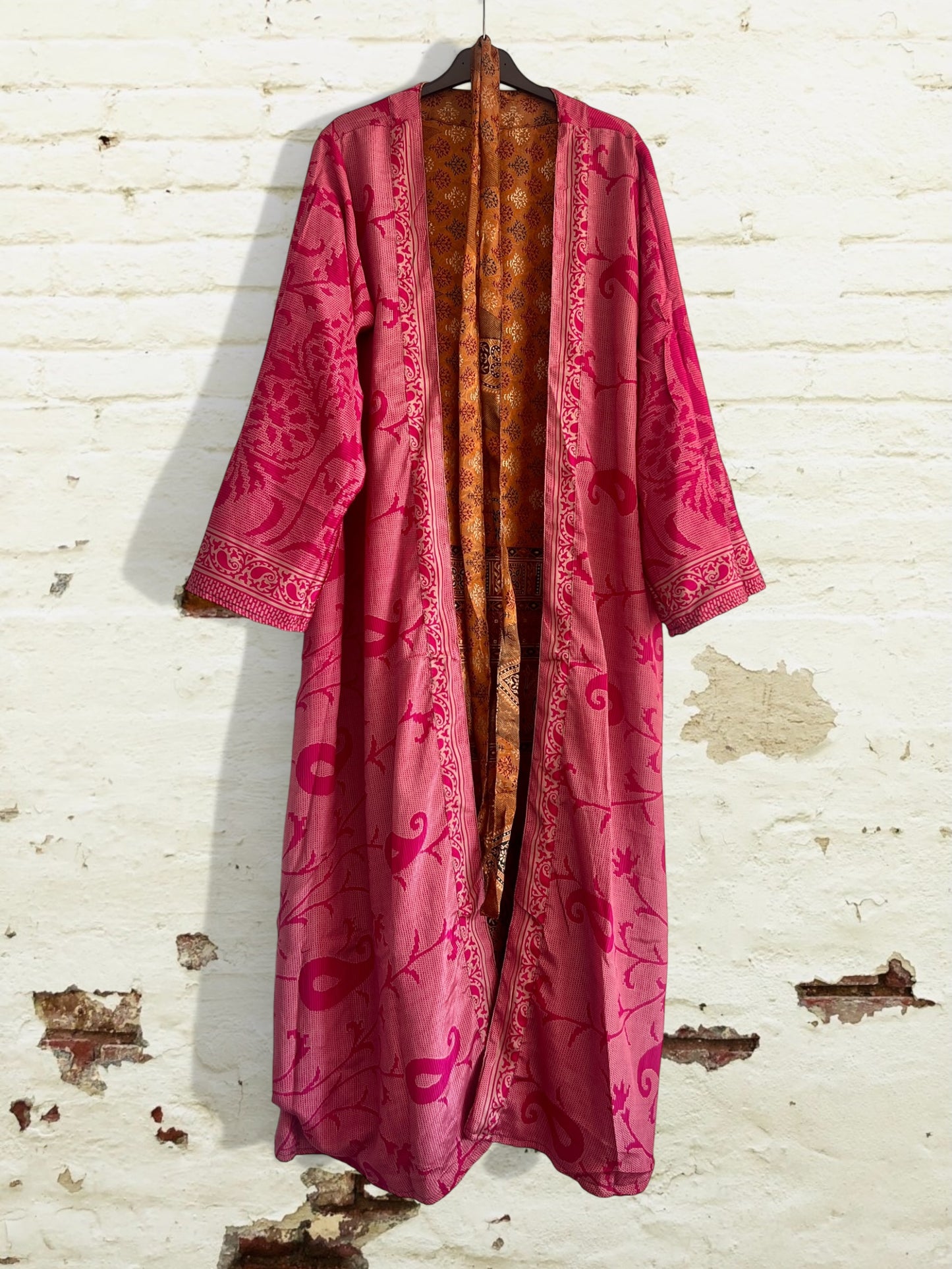 Kimono reversible largo de seda reciclada Cristina