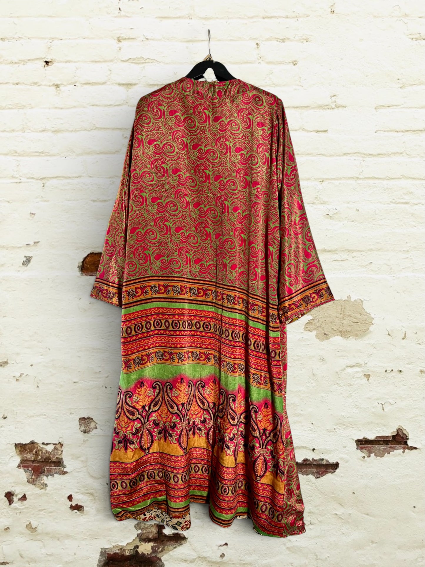 Kimono reversible largo de seda reciclada Atenea