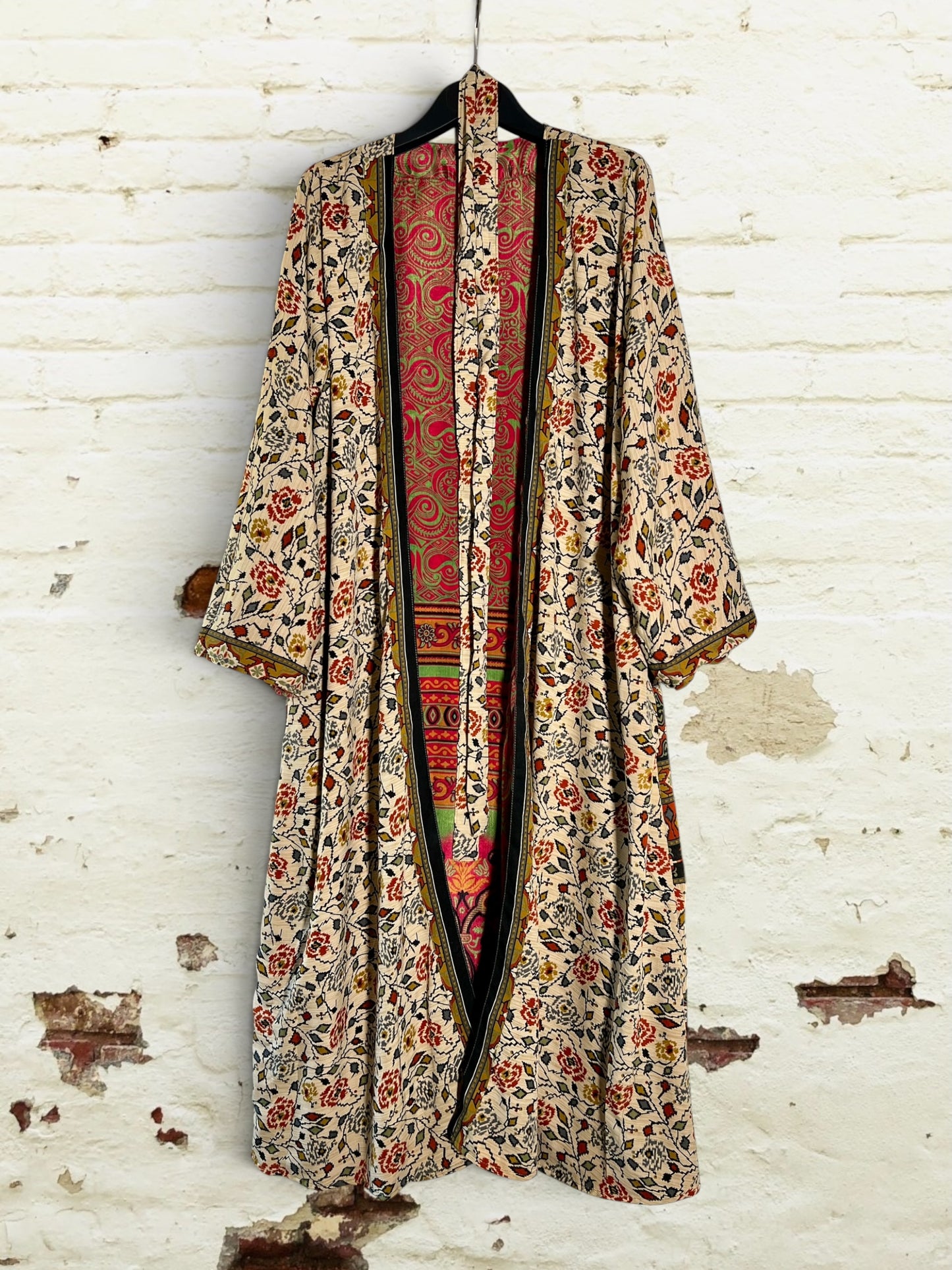 Kimono reversible largo de seda reciclada Atenea