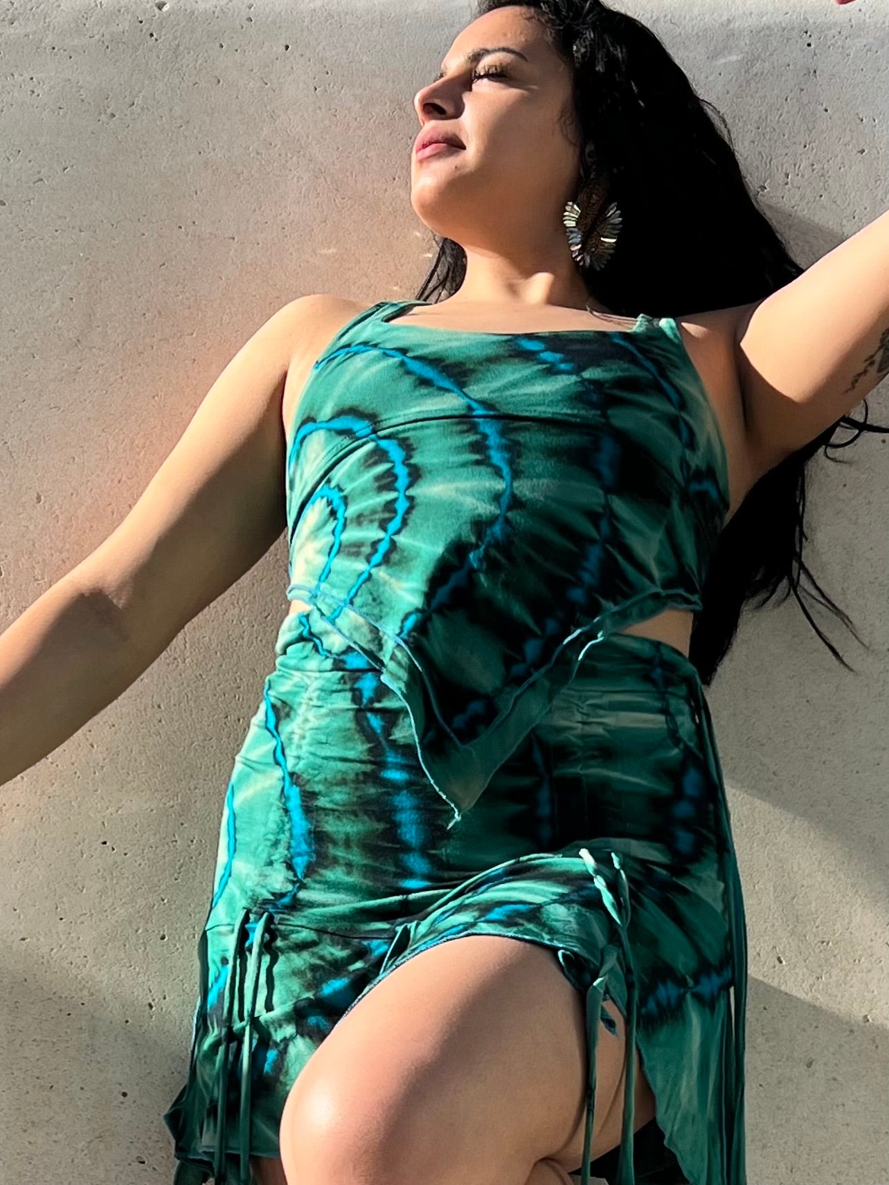 Conjunto top y falda tie-dye en spandex de rayon