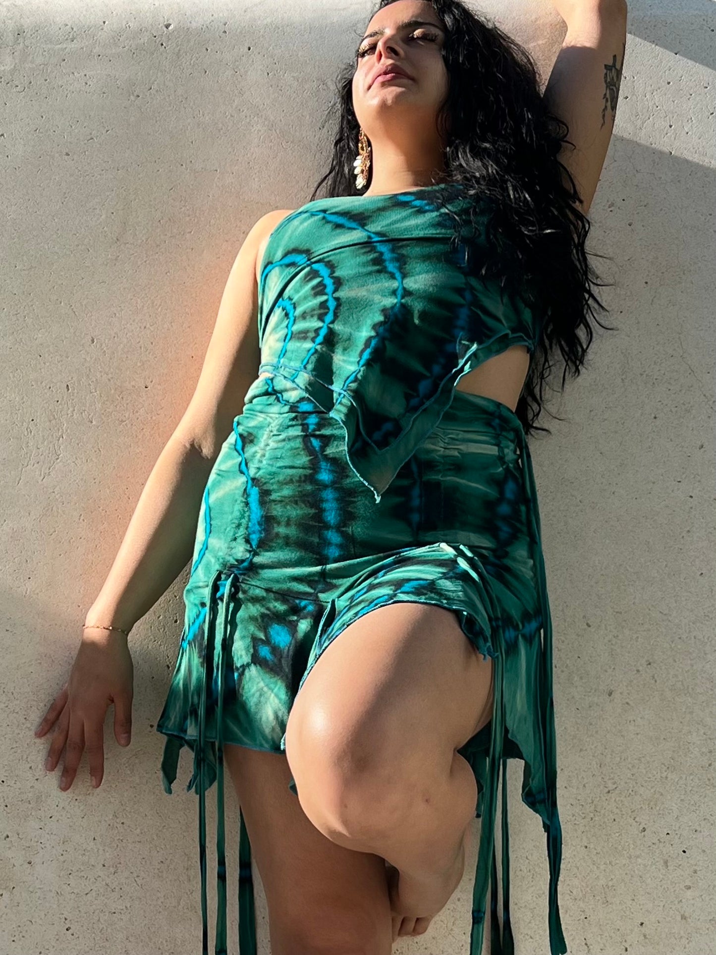 Conjunto top y falda tie-dye en spandex de rayon