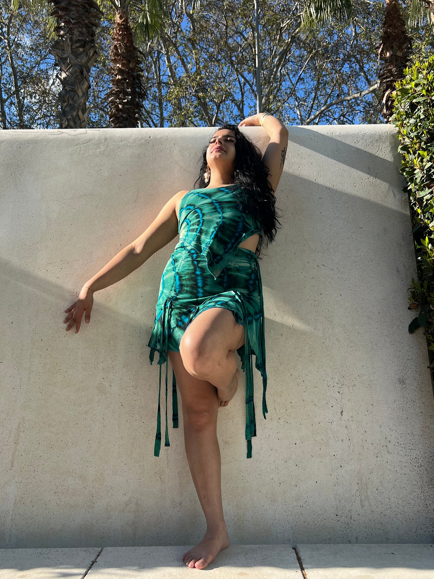 Conjunto top y falda tie-dye en spandex de rayon