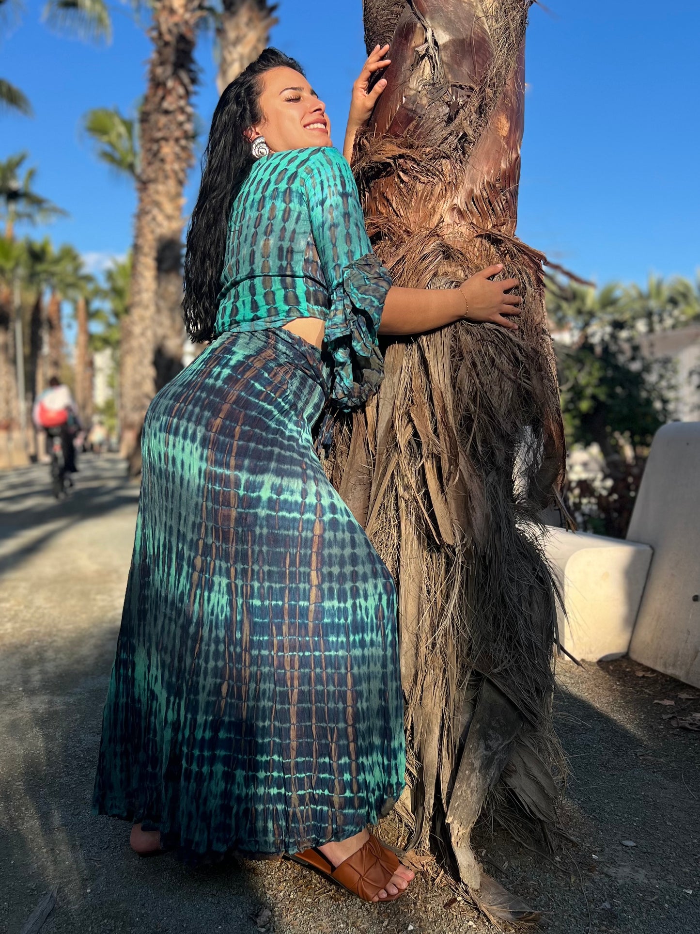 Falda Tie-Dye Asimétrica de rayón con Cinturón Fijo