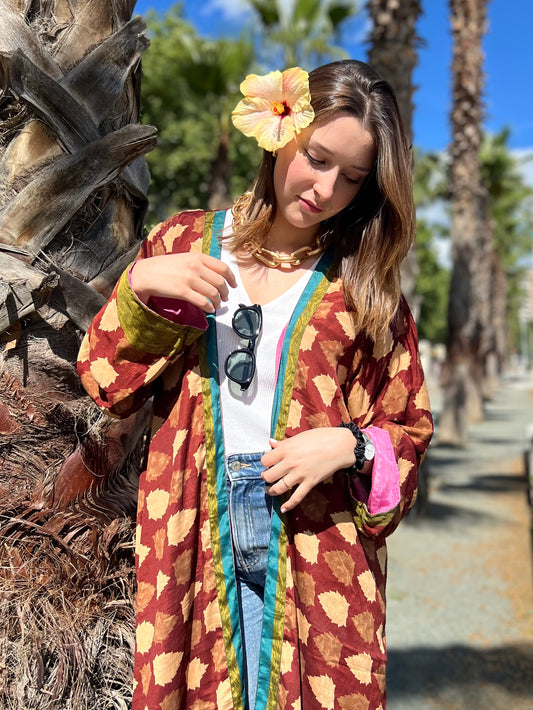 Kimono de seda reciclada Reversible Ibiza