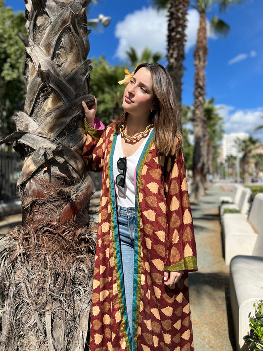 Kimono de seda reciclada Reversible Ibiza