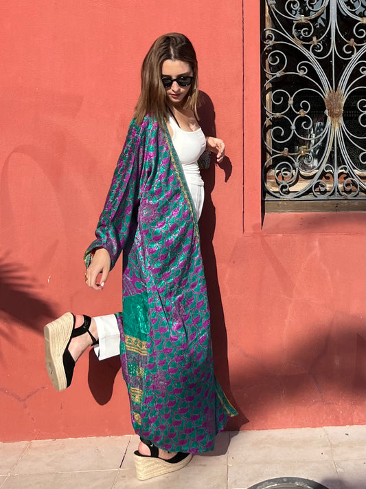 Kimono de seda reciclada Reversible Bilbil