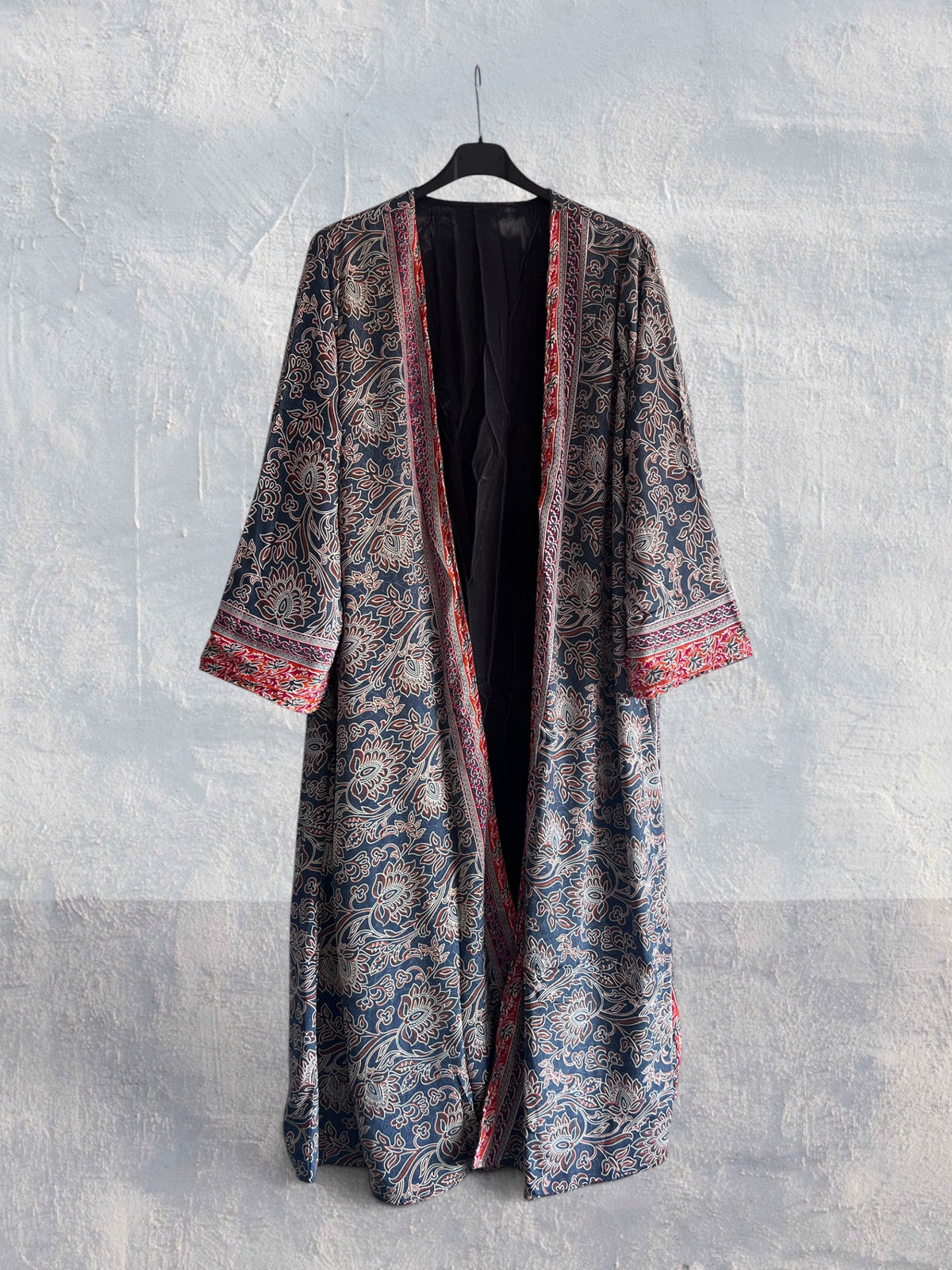 Kimono largo reversible de terciopelo y seda estampada SMOKE