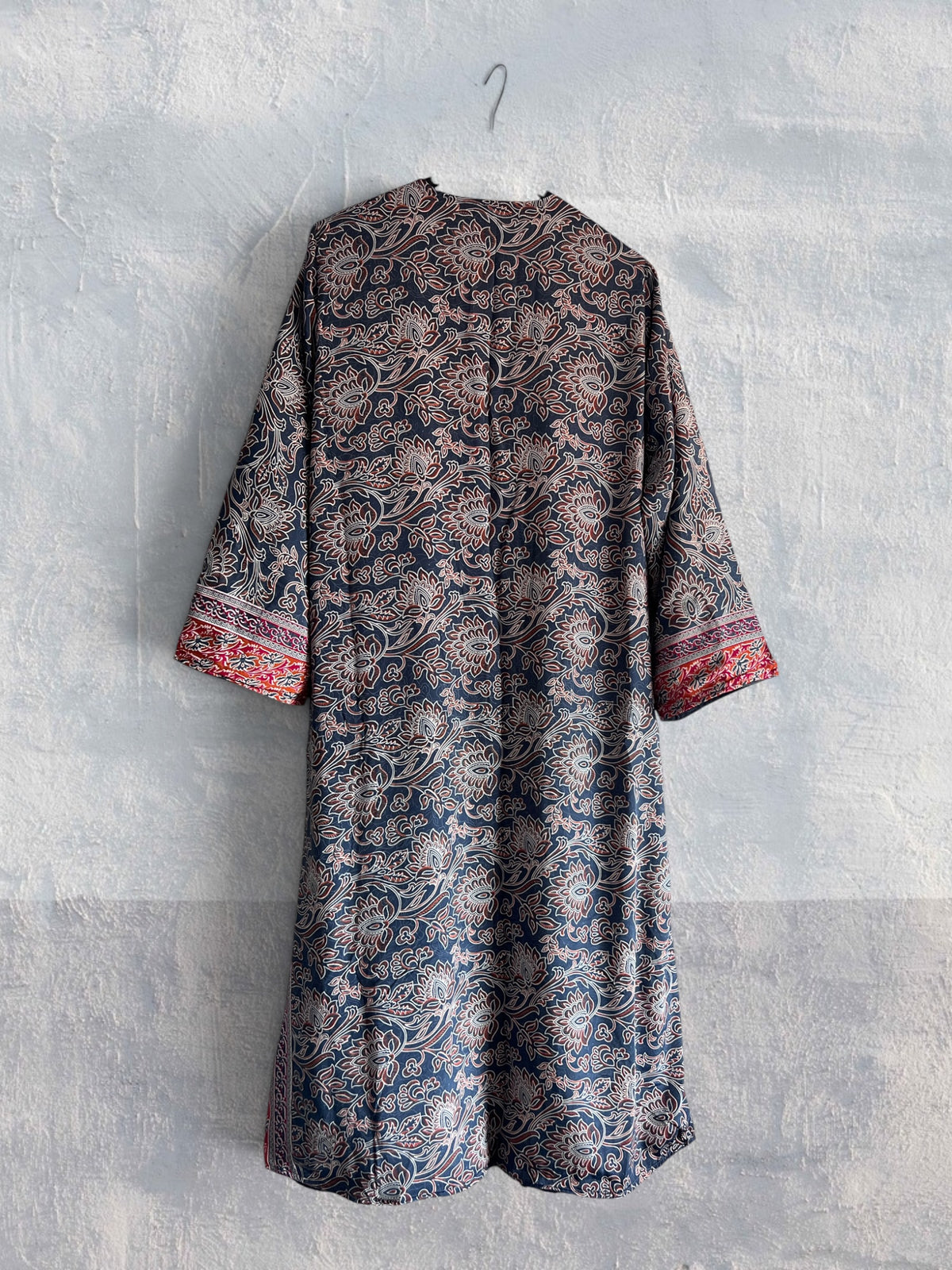 Kimono largo reversible de terciopelo y seda estampada SMOKE
