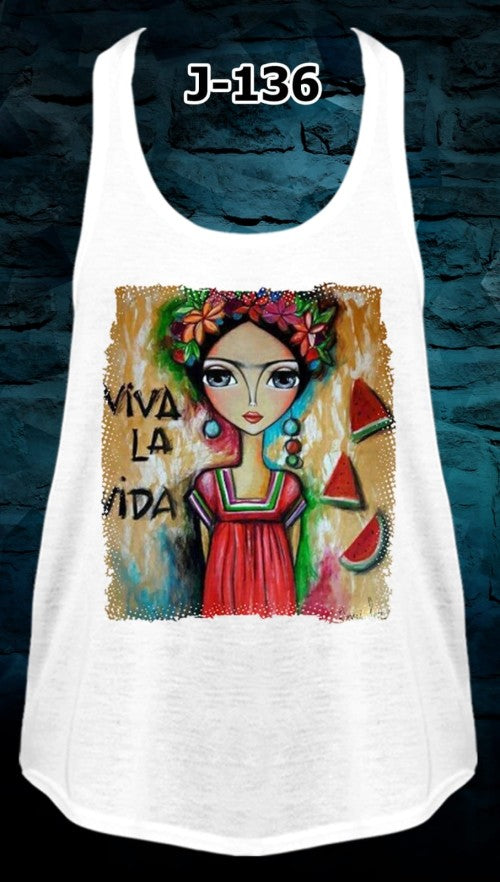 Camiseta de Tirantes Frida – Base Blanca y Estampados Variados