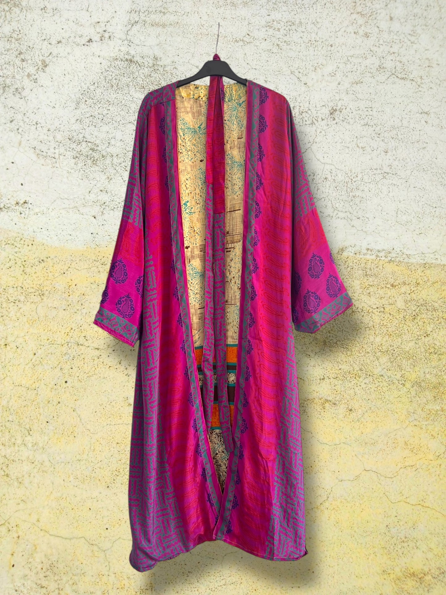 Kimono reversible largo de seda reciclada Boheme