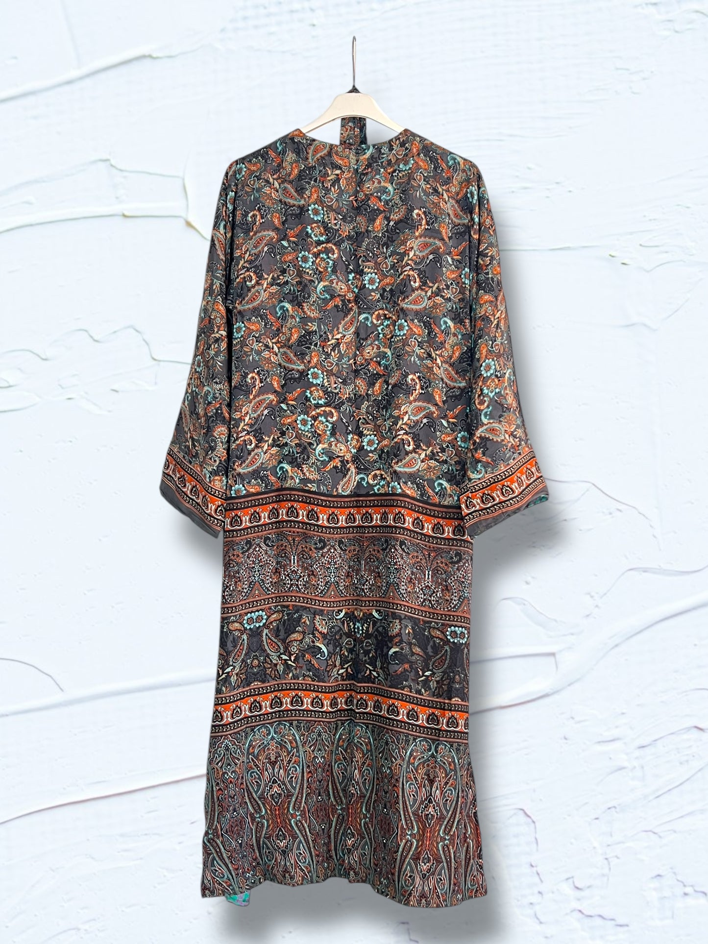 Kimono reversible largo de seda reciclada Paisley