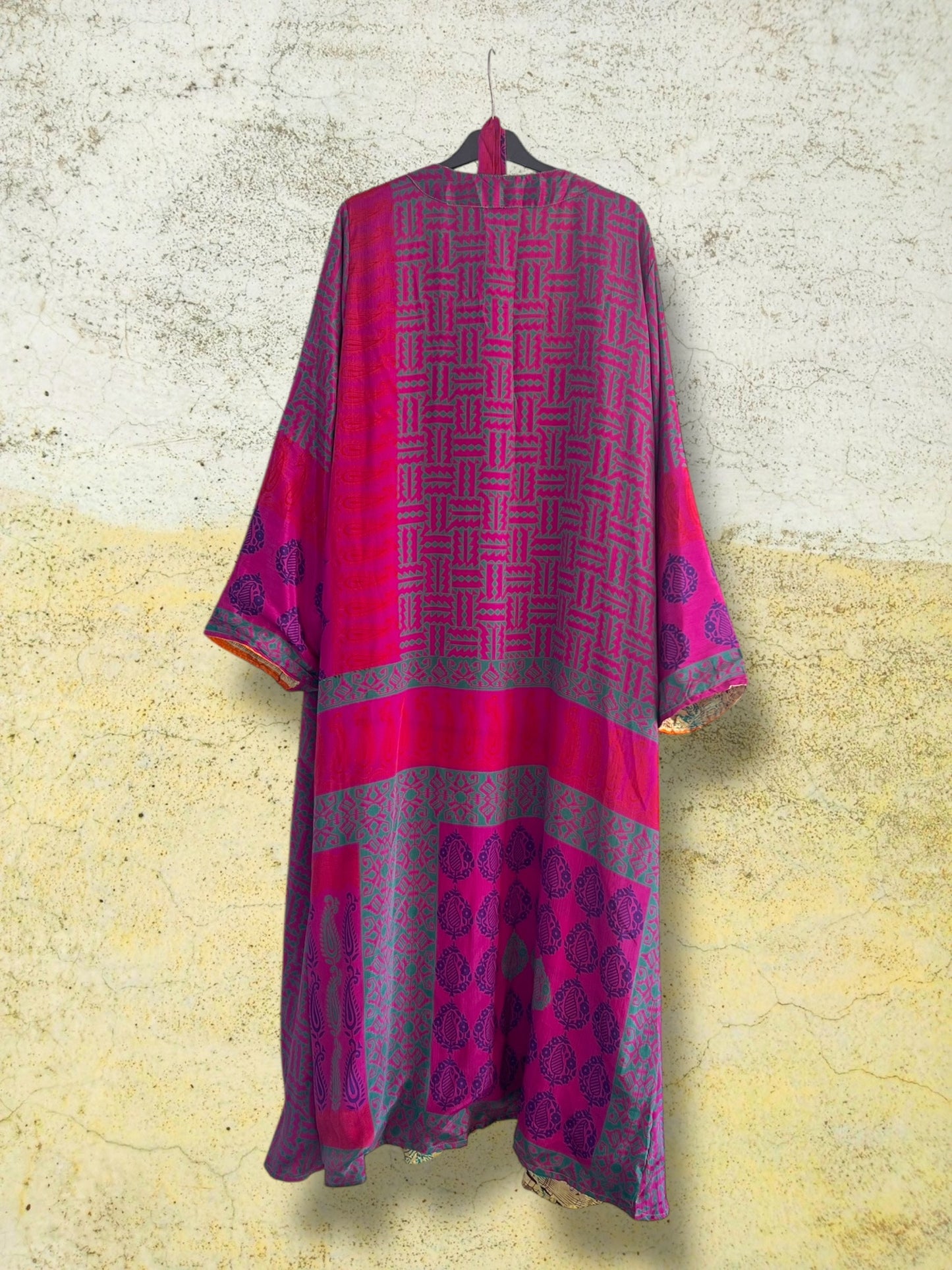 Kimono reversible largo de seda reciclada Boheme