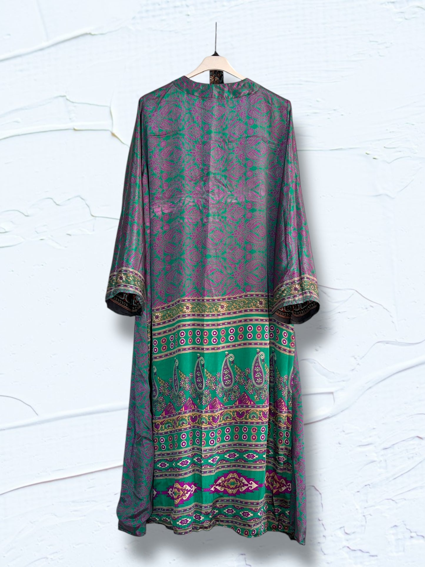 Kimono reversible largo de seda reciclada Paisley