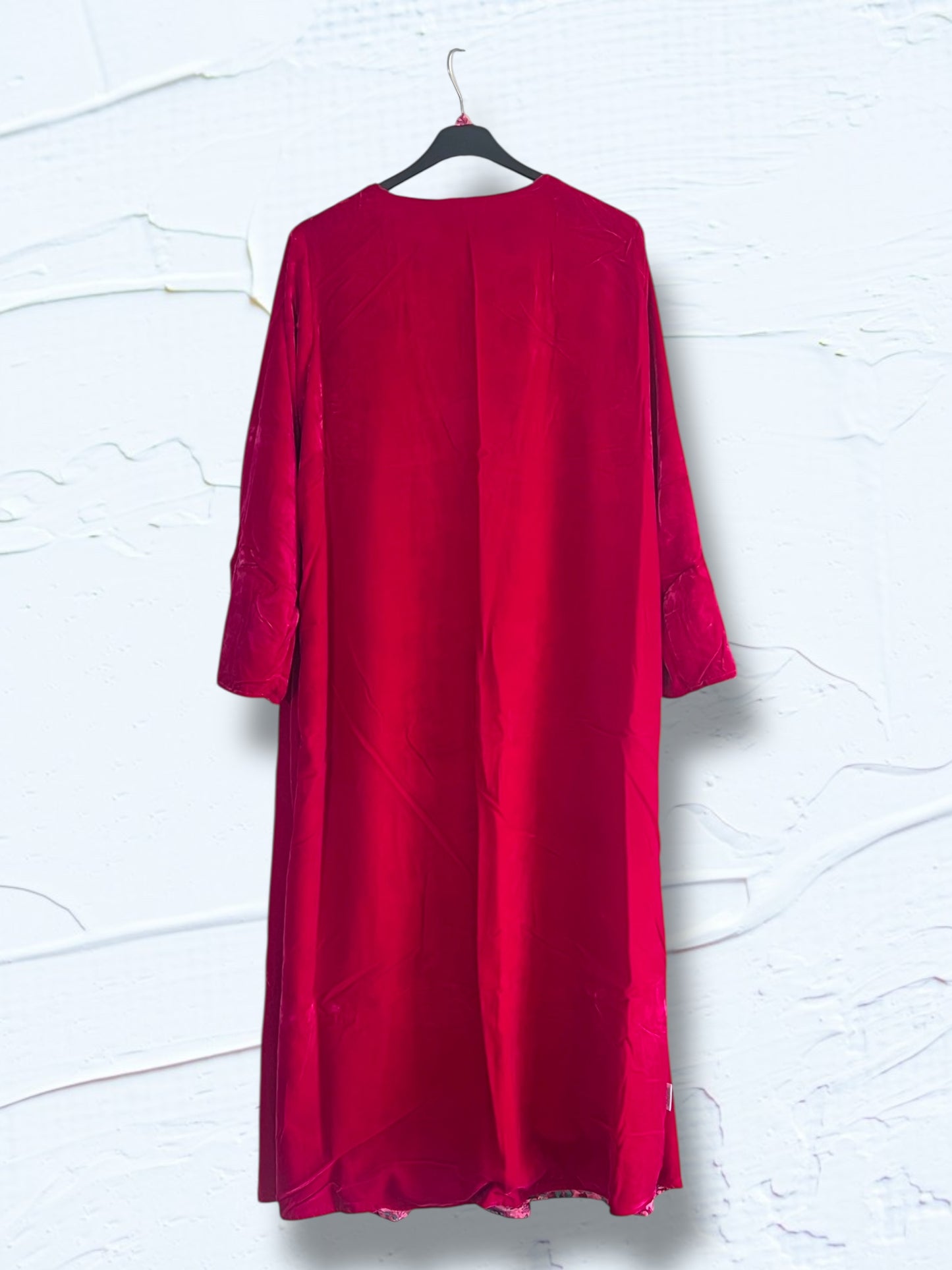 Kimono reversible de tercio pelo fucsia y rosa con seda estampada