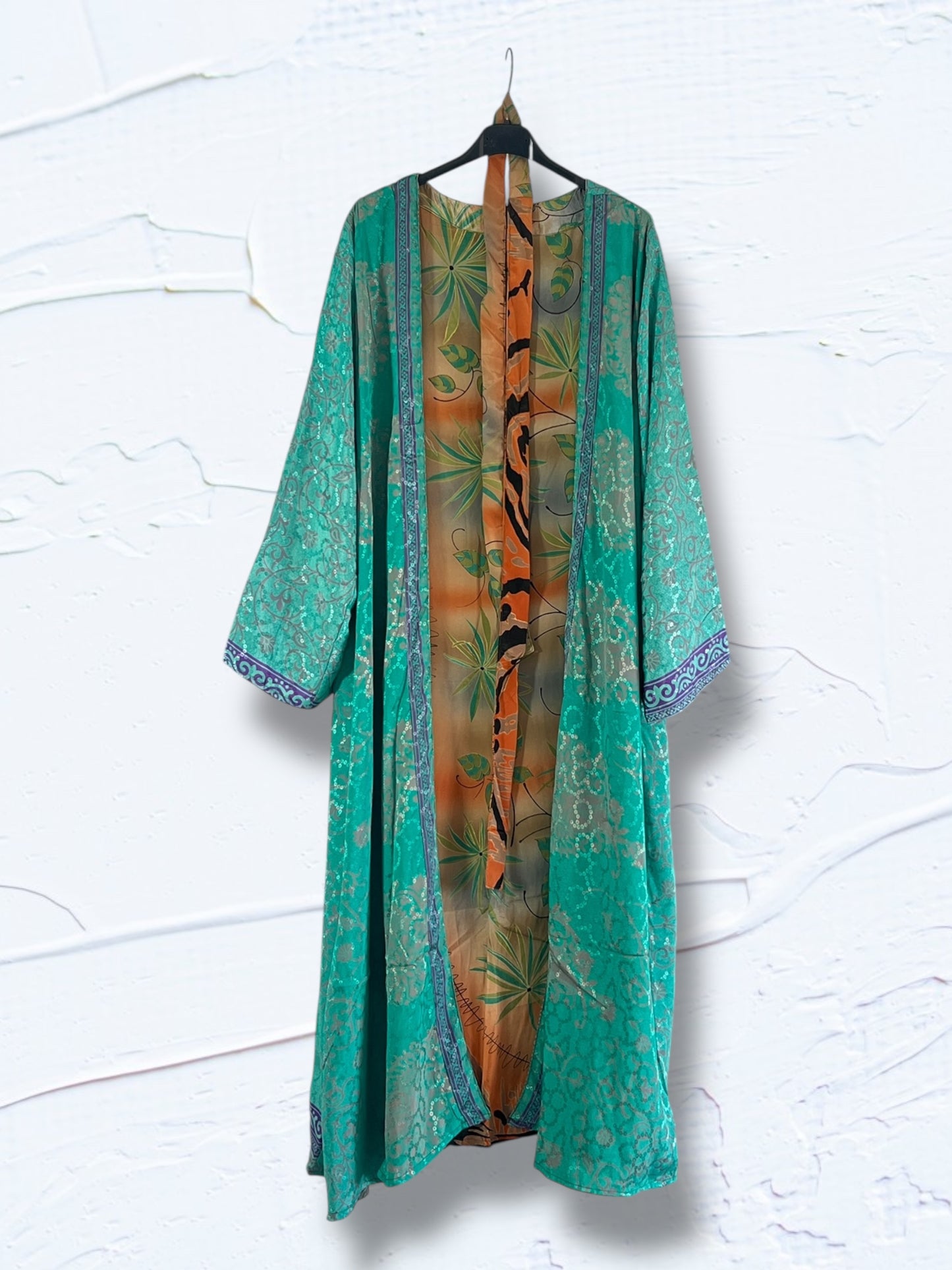 1 Kimono reversible de seda reciclada, XL Jungle