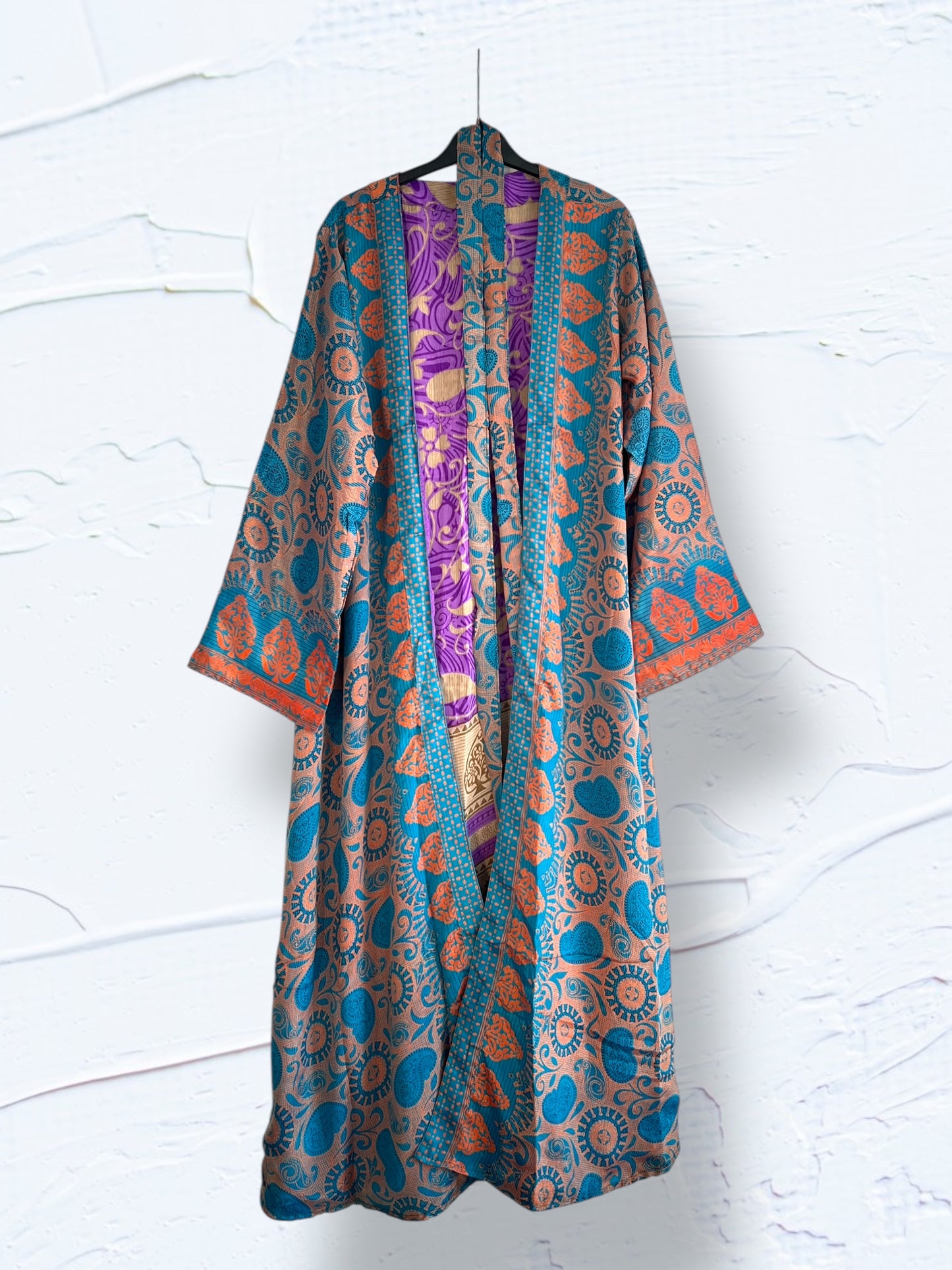 Kimono reversible largo de seda reciclada Boheme
