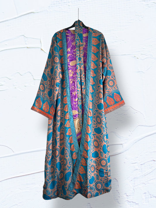 Kimono reversible largo de seda reciclada Boheme