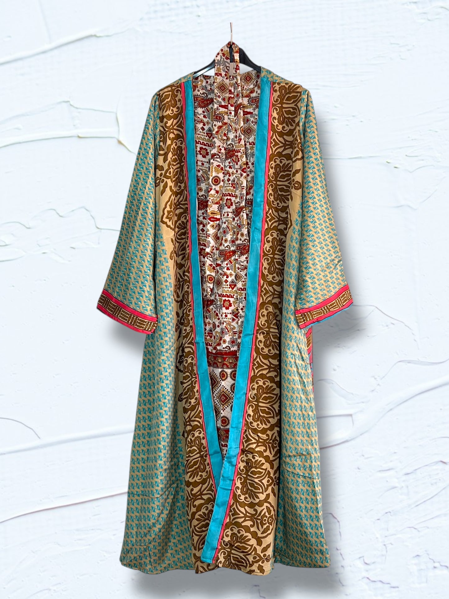 Kimono reversible largo de seda reciclada Cancun