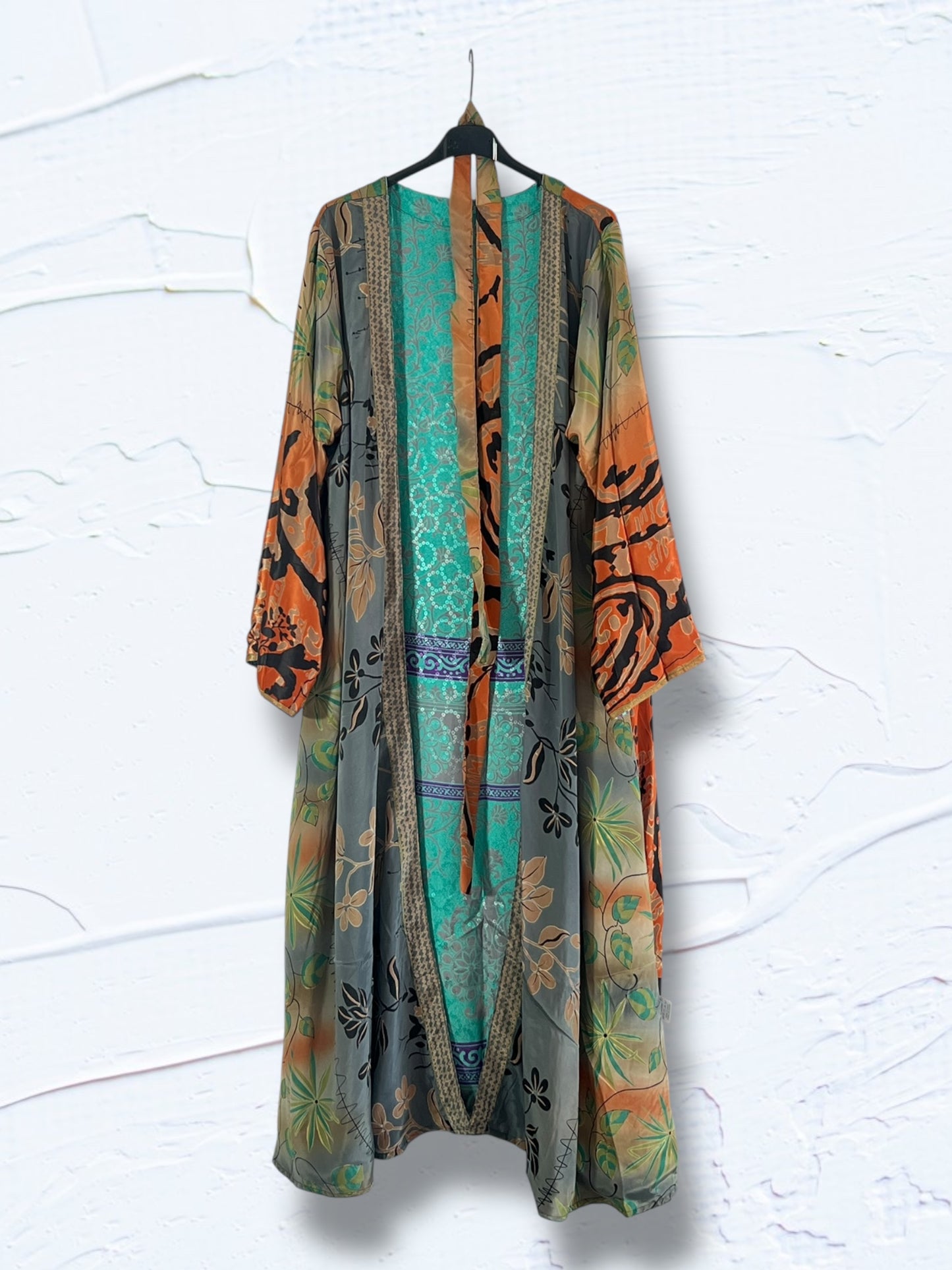 1 Kimono reversible de seda reciclada, XL Jungle