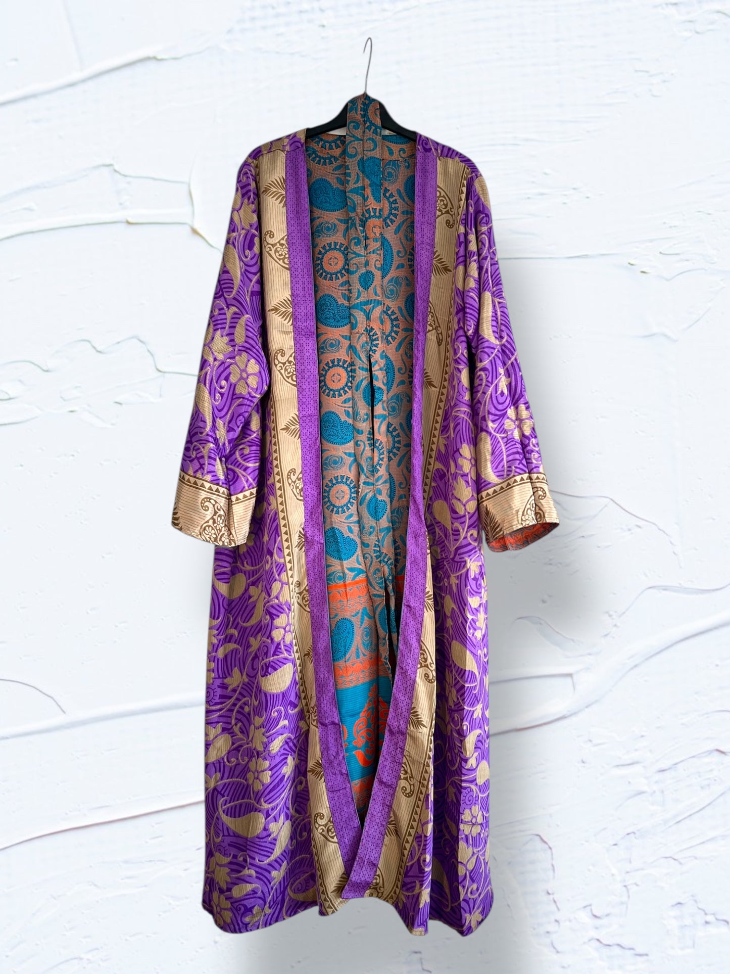 Kimono reversible largo de seda reciclada Boheme
