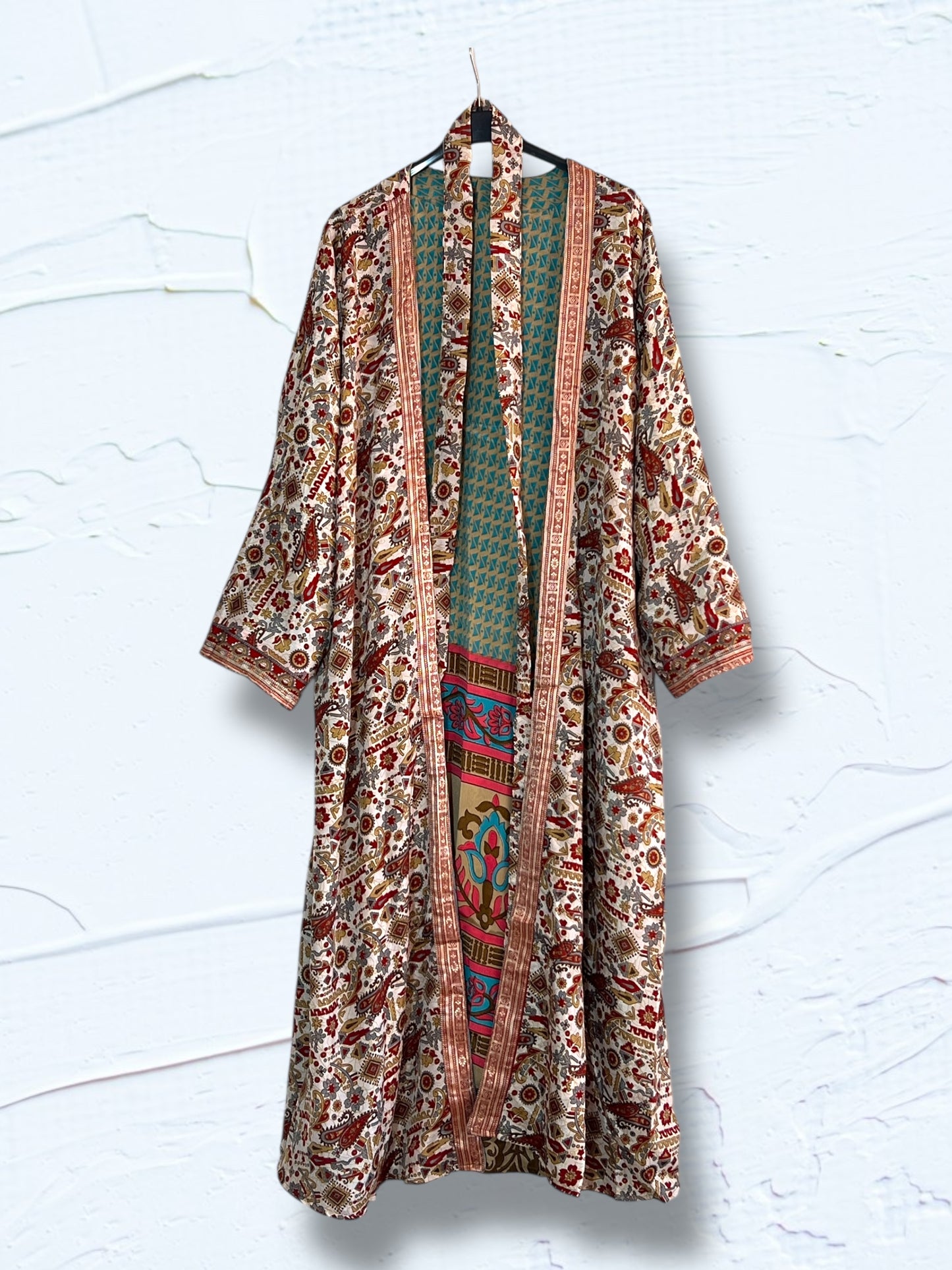 Kimono reversible largo de seda reciclada Cancun