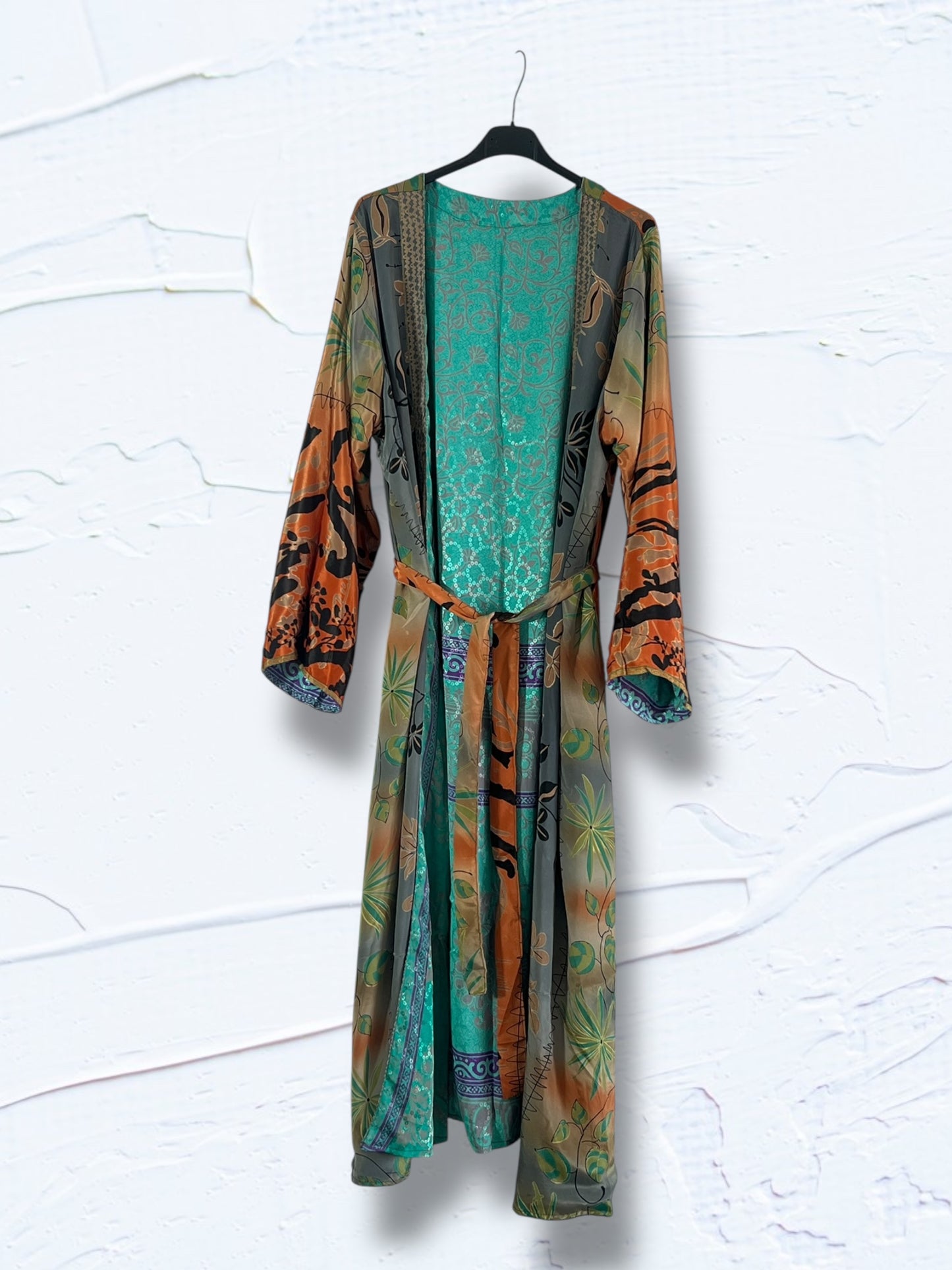 1 Kimono reversible de seda reciclada, XL Jungle