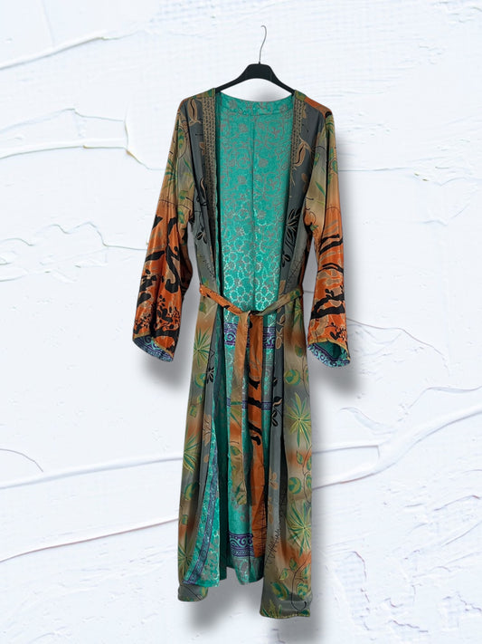 1 Kimono reversible de seda reciclada, XL Jungle