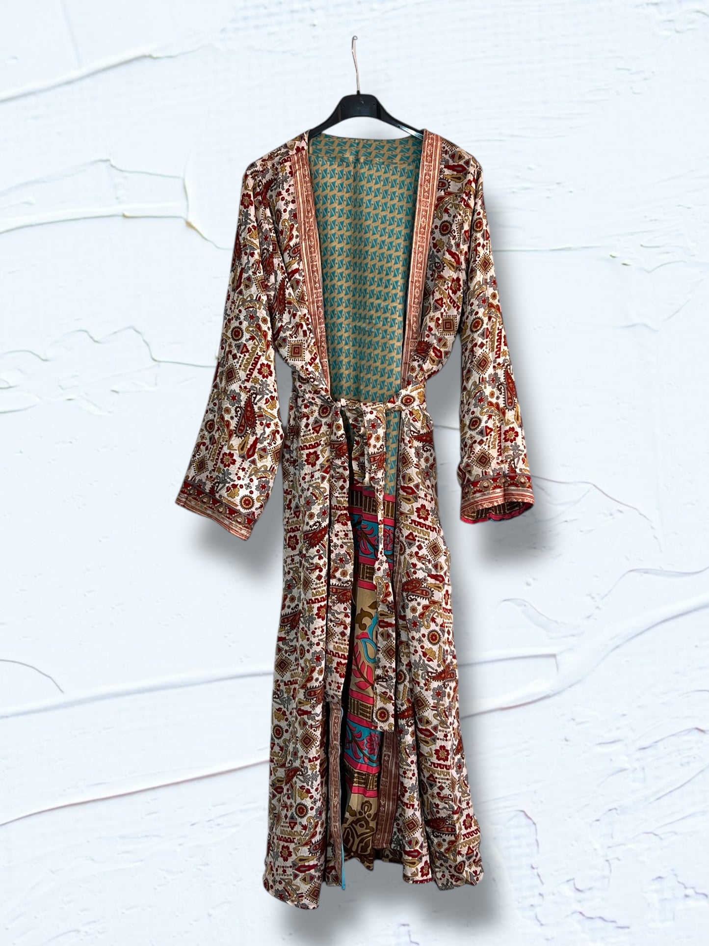 Kimono reversible largo de seda reciclada Cancun