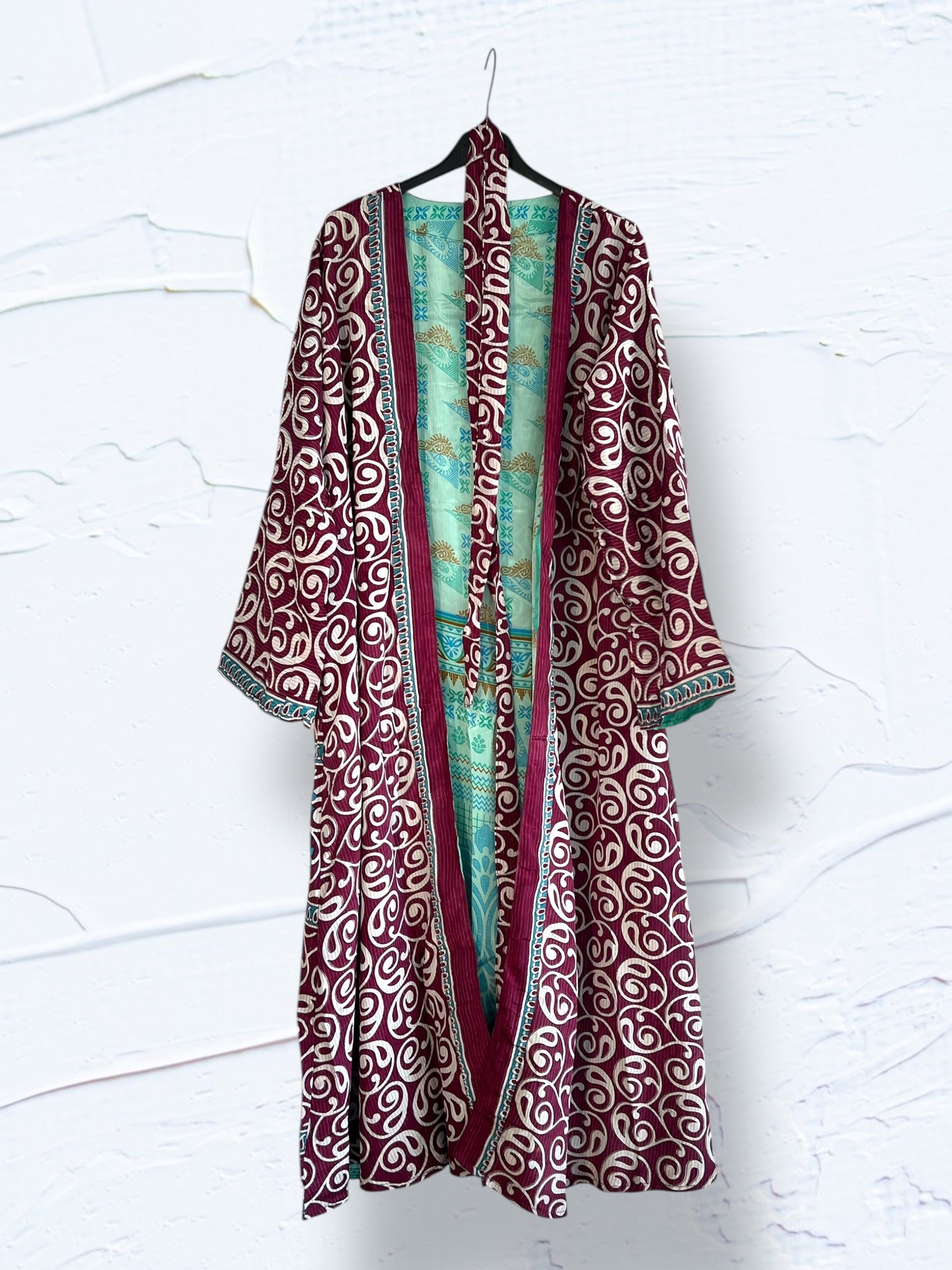 Kimono reversible largo de seda reciclada Guatemala