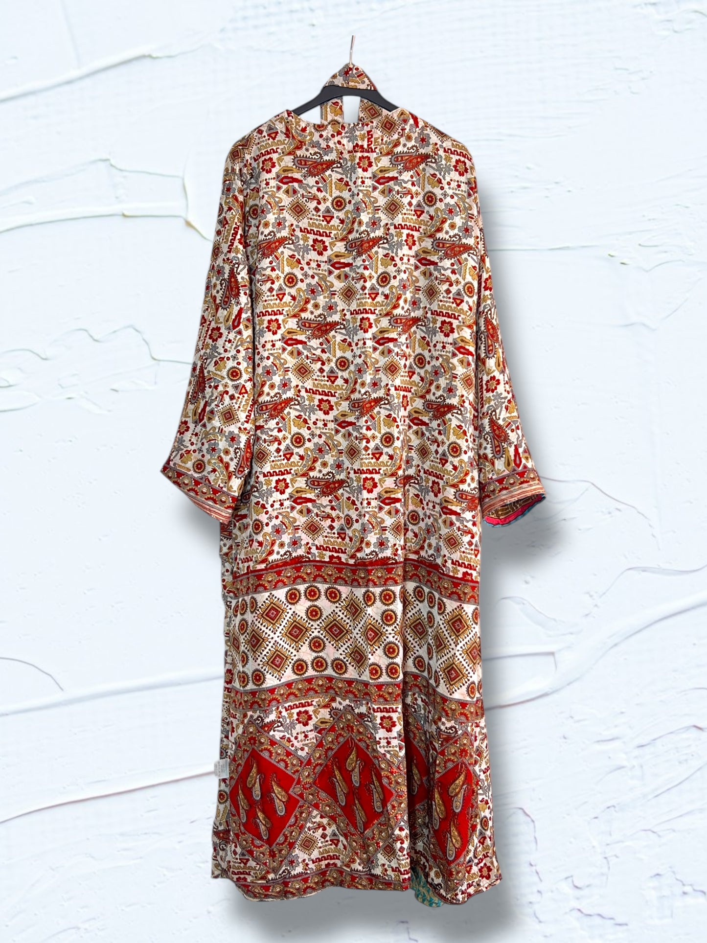 Kimono reversible largo de seda reciclada Cancun