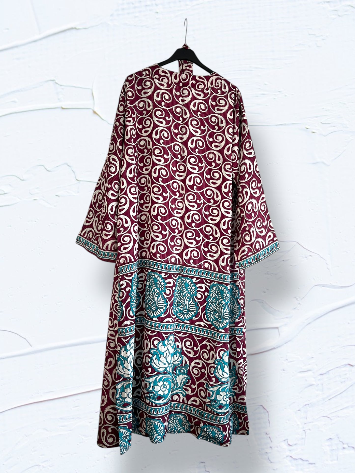 Kimono reversible largo de seda reciclada Guatemala