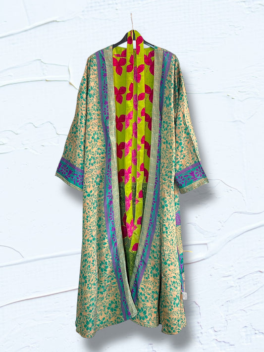 Kimono reversible largo de seda reciclada Miami