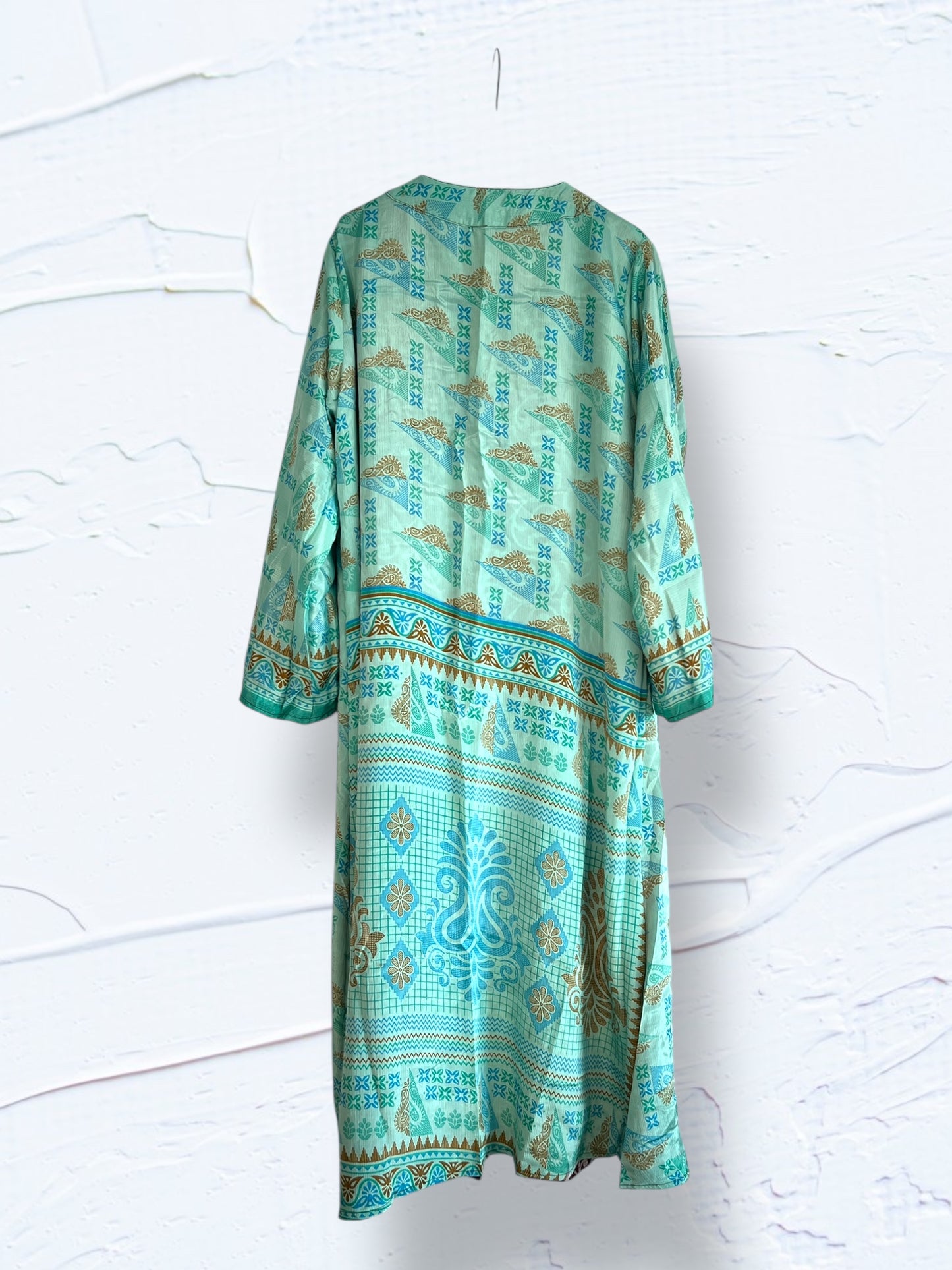Kimono reversible largo de seda reciclada Guatemala